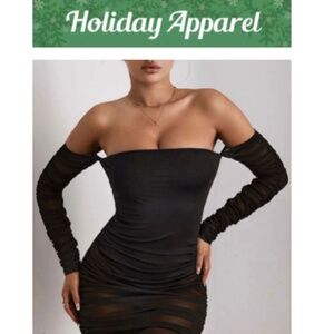NWOT SHEIN SXY Off Shoulder Ruched Mesh Bodycon Mini Dress/Size L 8/10